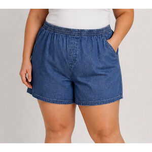 NEW Basic Edition Jean Shorts Womens 4X Blue Denim Dark Wash Pockets Pull-On